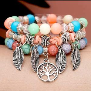3pcs Colorful Beads Leaf Pendant Bracelet